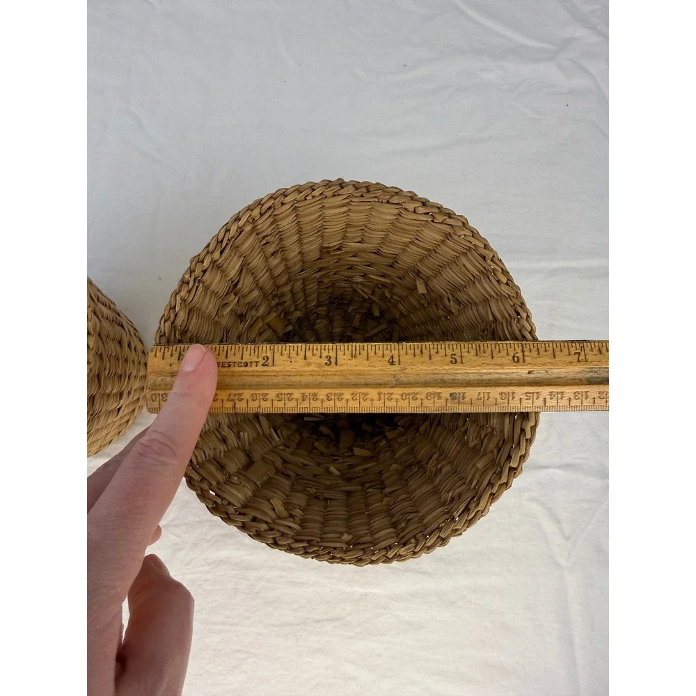 VTG Set of 2 Woven Wicker‎ Rattan Baskets Tapered Storage Planters Boho Decor